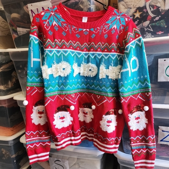 NWT No Boundaries Ho Ho Ho Santa Ugly Christmas Sweater Junior's Large 11-13 New - Picture 1 of 9